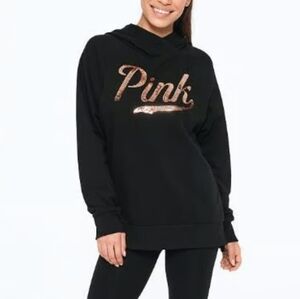 2010s Victoria Secret PINK Mcbling Hoodie Rose Gold Sequins Sz S